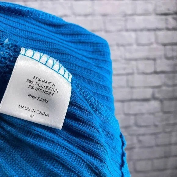 Wrangler Medium M Blue Waffle Thermal Knit Ruffle Floral Embroidered Top Shirt - Picture 5 of 5